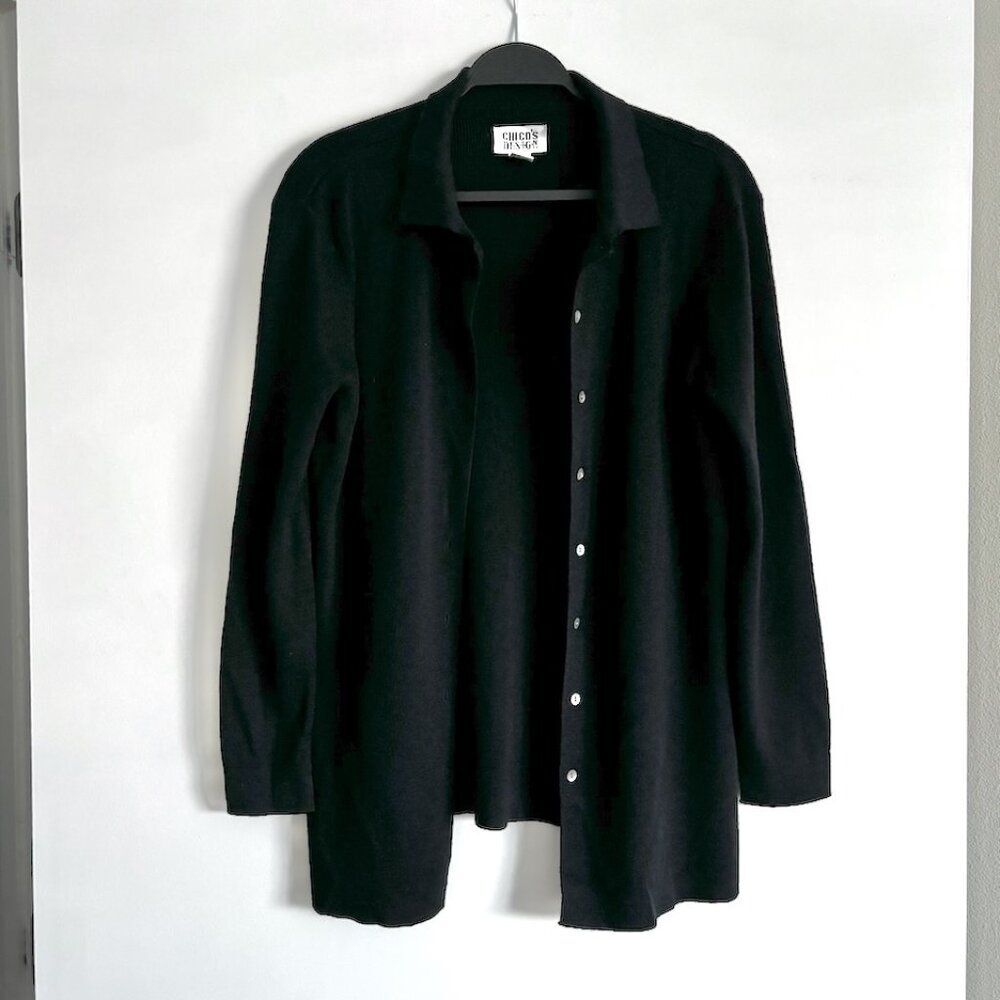 Chico’s Design Wool Blend Collared Knit Cardigan Sweater Jacket Size Small Mediu